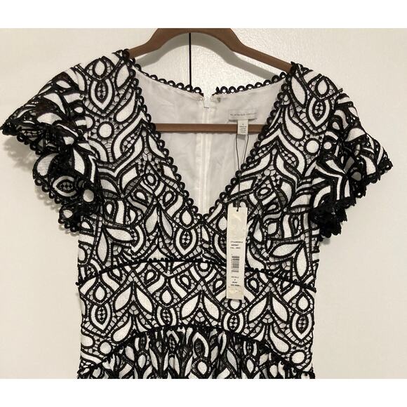 NWT ML Monique Lhuillier Embroidered Lace V-Neck Midi Dress Size 4 - Picture 4 of 8